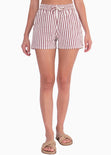 Short de tiro alto con estampado de rayas y elástico en cintura color beige, blanco, marfil para mujer - Flashy