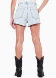 Short mom de tiro alto color azul, denim para mujer - Flashy