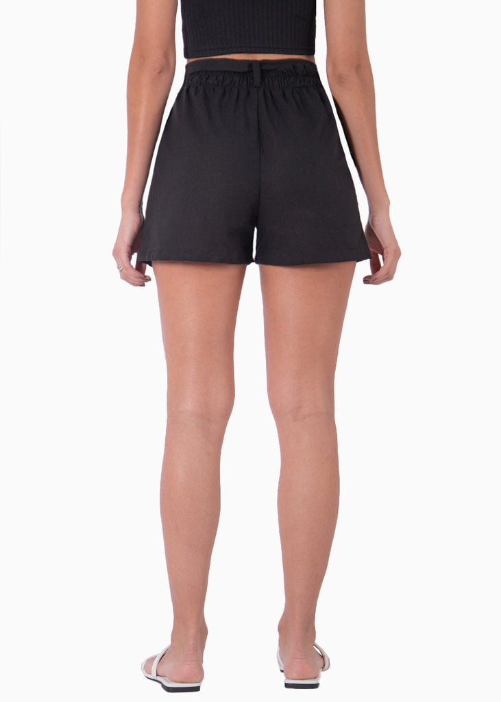 Short paperbag de tiro alto color negro para mujer - Flashy