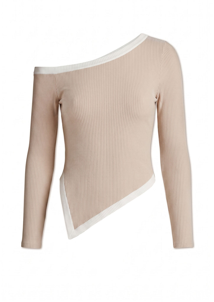 Blusa manga larga con cortes en contraste y abertura en costado - ORELIS