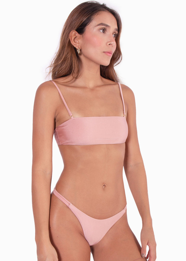 Top de vestido de baño con escote cuadrado color rosado para mujer - Flashy