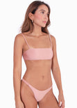 Top de vestido de baño con escote cuadrado color rosado para mujer - Flashy