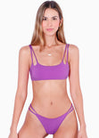 Top de vestido de baño con escote cuadrado y doble cargadera color morado para mujer - Flashy