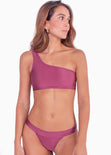 Top de vestido de baño de un solo hombro color morado, magenta para mujer - Flashy