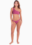 Top de vestido de baño de un solo hombro color morado, magenta para mujer - Flashy
