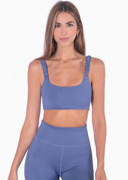 Top deportivo de tiras con ruche color azul para mujer - Flashy