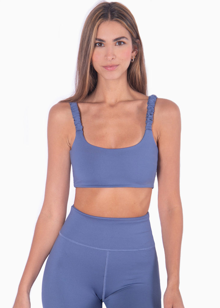 Top deportivo de tiras con ruche color azul para mujer - Flashy