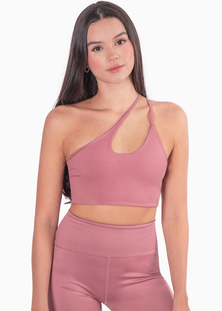 Top deportivo de un hombro color rosado para mujer - Flashy