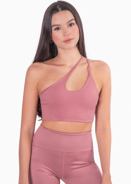 Top deportivo de un hombro color rosado para mujer - Flashy
