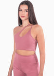 Top deportivo de un hombro color rosado para mujer - Flashy