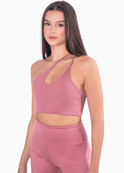 Top deportivo de un hombro color rosado para mujer - Flashy