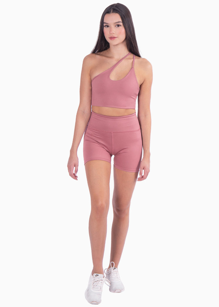 Top deportivo de un hombro color rosado para mujer - Flashy