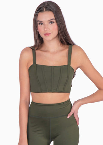 Top deportivo tipo corset color verde para mujer - Flashy