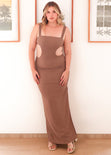 Vestido con aberturas en costados color café para mujer - Flashy