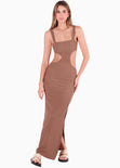 Vestido con aberturas en costados color café para mujer - Flashy