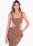 Vestido con aberturas en costados color café para mujer - Flashy