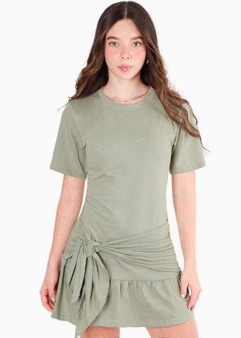 Vestido con pieza anundada en delantero color verde para mujer - Flashy