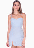 Vestido corto con escote de corazón color azul para mujer - Flashy