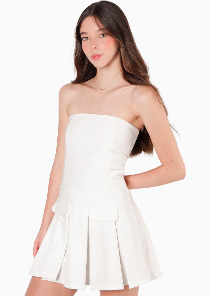 Vestido corto con tablas color blanco, marfil para mujer - Flashy