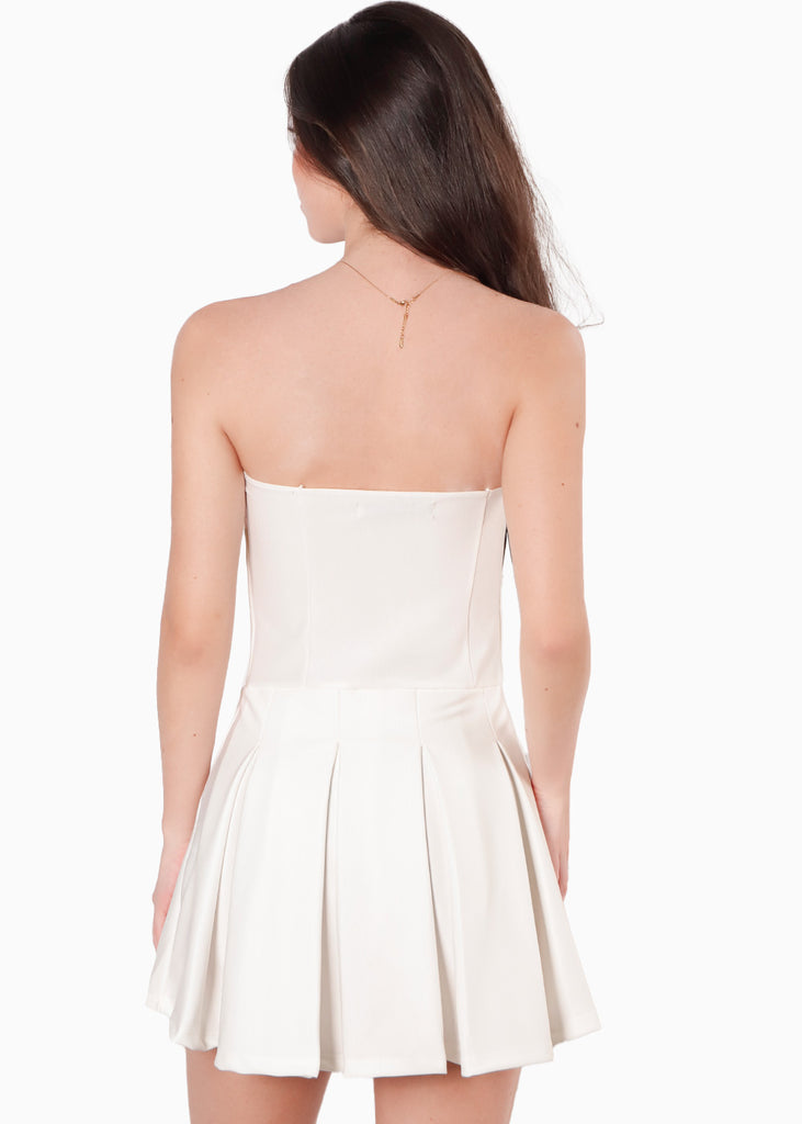 Vestido corto con tablas color blanco, marfil para mujer - Flashy