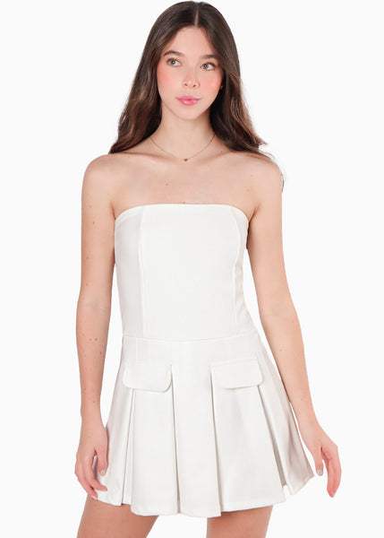 Vestido corto con tablas color blanco, marfil para mujer - Flashy