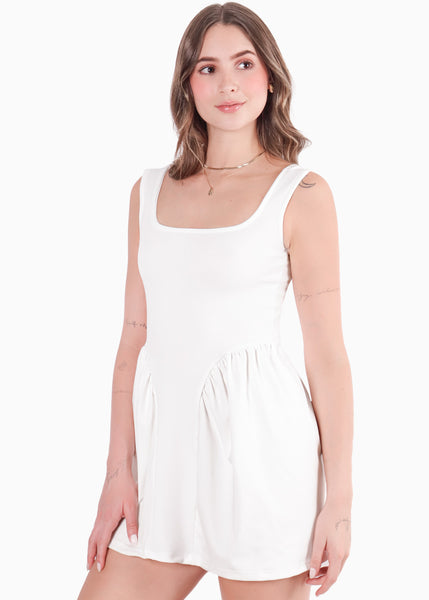 Vestido corto de tiras en contraste con recogidos en falda - GERANIO