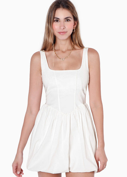 Vestido corto de tiras tipo corset con falda englobada color blanco, marfil para mujer - Flashy