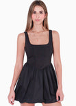 Vestido corto de tiras tipo corset con falda englobada color negro para mujer - Flashy