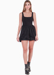 Vestido corto de tiras tipo corset con falda englobada color negro para mujer - Flashy