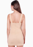 Vestido corto de tiras tipo lino color beige para mujer - Flashy