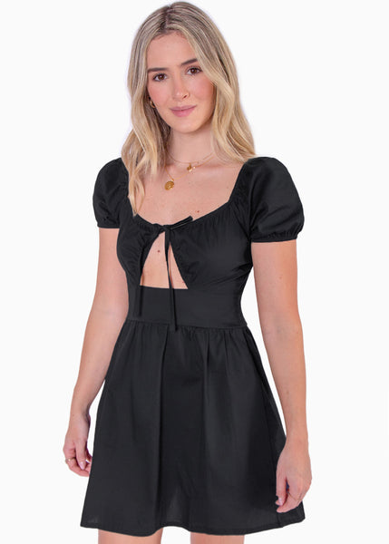 Vestido corto manga corta con escote en v y abertura - NASYA