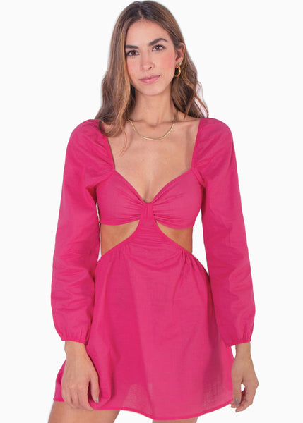 Vestido corto manga larga con cut outs en costados - NEONA