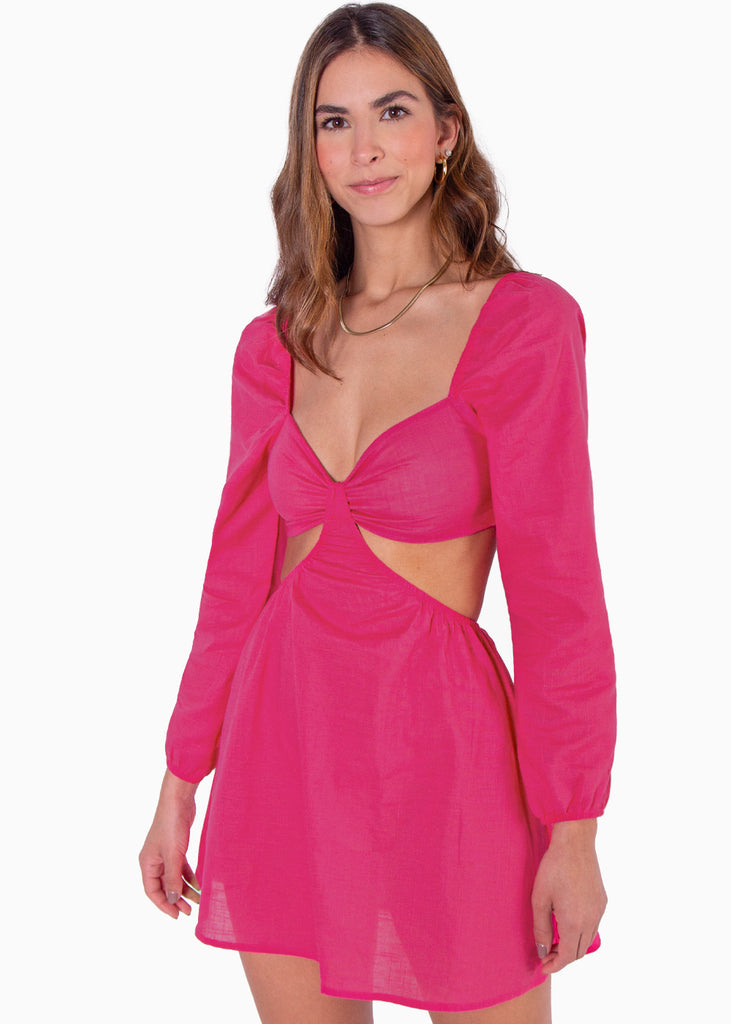 Vestido corto manga larga con cut outs en costados - NEONA