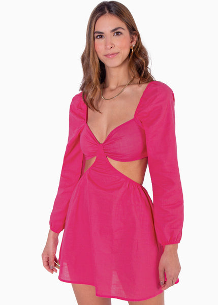Vestido corto manga larga con cut outs en costados - NEONA
