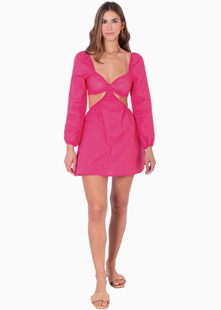 Vestido corto manga larga con cut outs en costados - NEONA