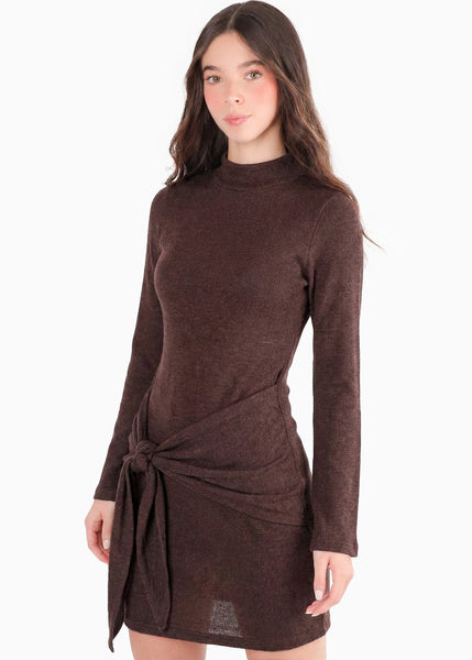 Vestido corto manga larga con pañuelo en cintura y choker - GLITZ