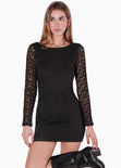 Vestido corto manga larga y de encaje color negro para mujer - Flashy