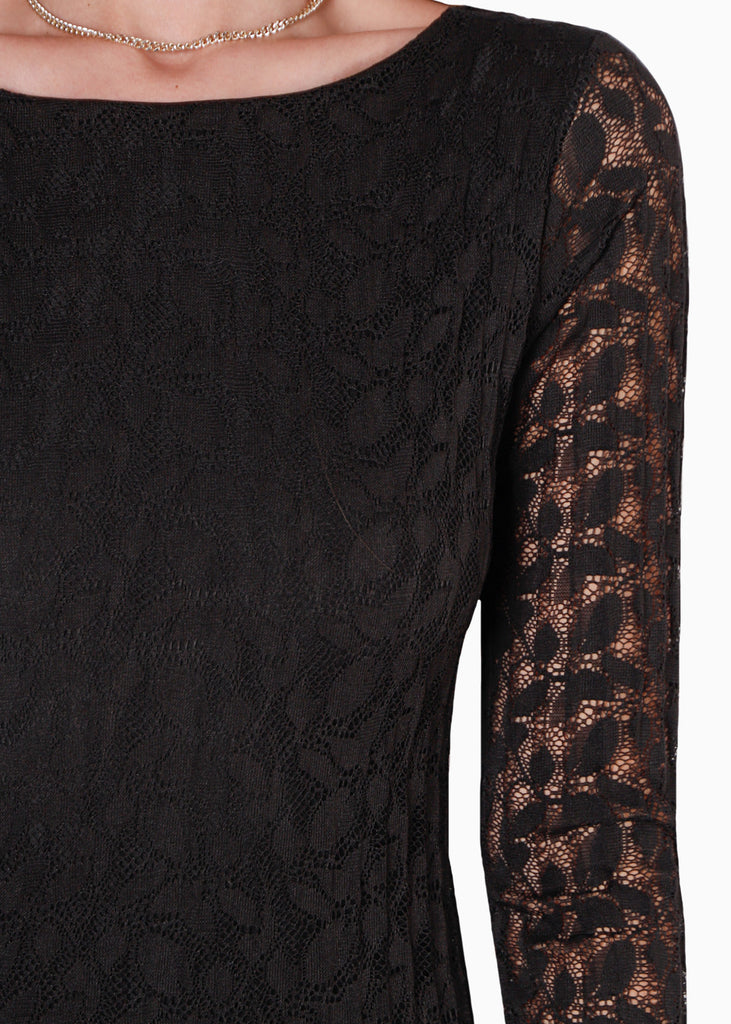 Vestido corto manga larga y de encaje color negro para mujer - Flashy