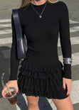 Vestido corto manga larga y falda con boleros - OTOÑO.NEGRO