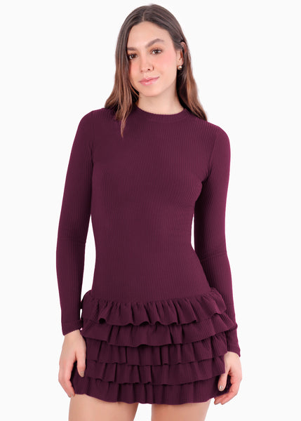 Vestido corto manga larga y de encaje - OTOÑO