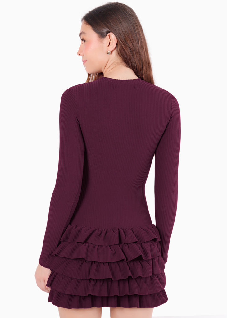 Vestido corto manga larga y de encaje - OTOÑO