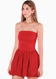 Vestido corto strapless con falda globo color rojo para mujer - Flashy