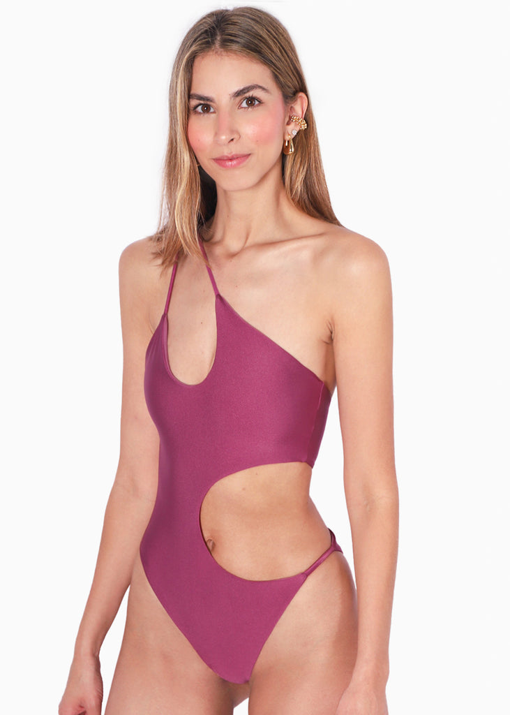 Vestido de baño entero con aberturas color morado, magenta para mujer - Flashy