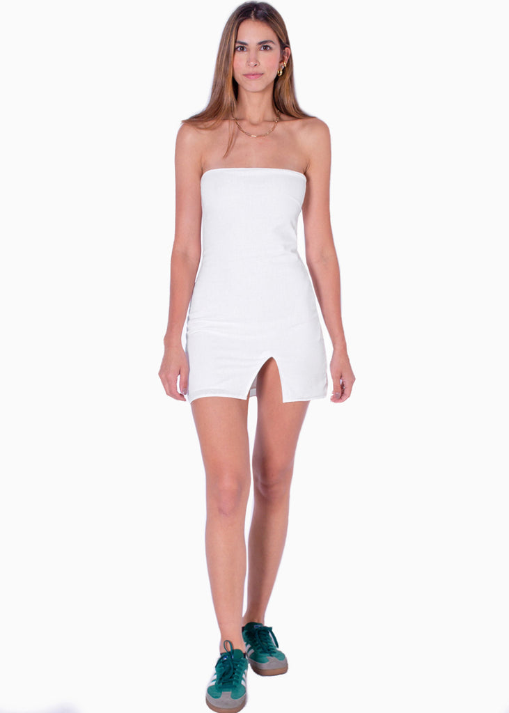 Vestido de lino corto y strapless - NELLA