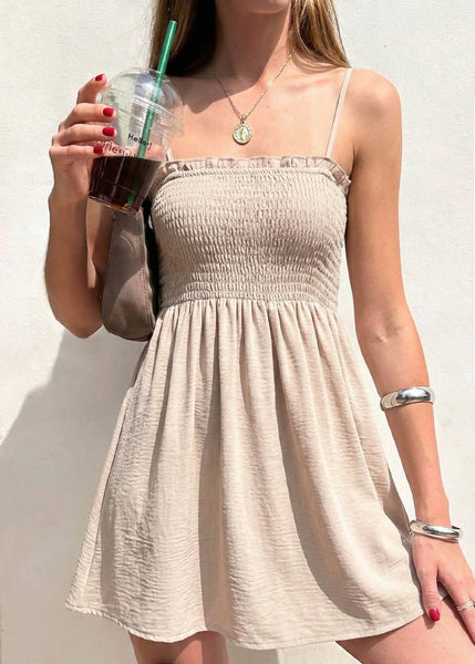 Vestido de tiras con enresortado en escote - PAPAYA