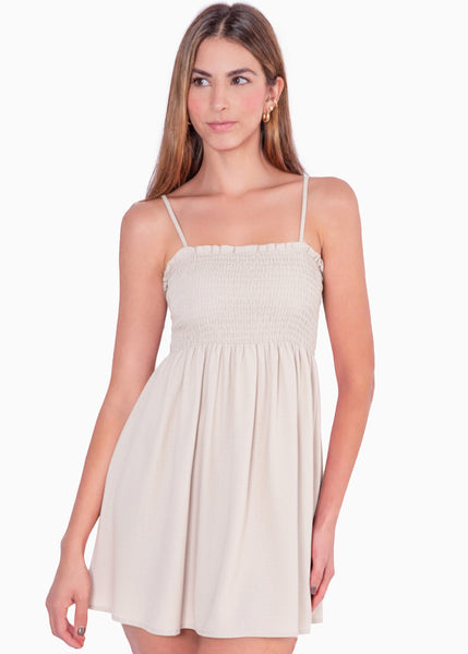 Vestido de tiras con enresortado en escote - PAPAYA