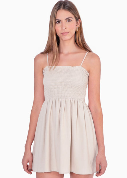 Vestido de tiras con enresortado en escote - PAPAYA