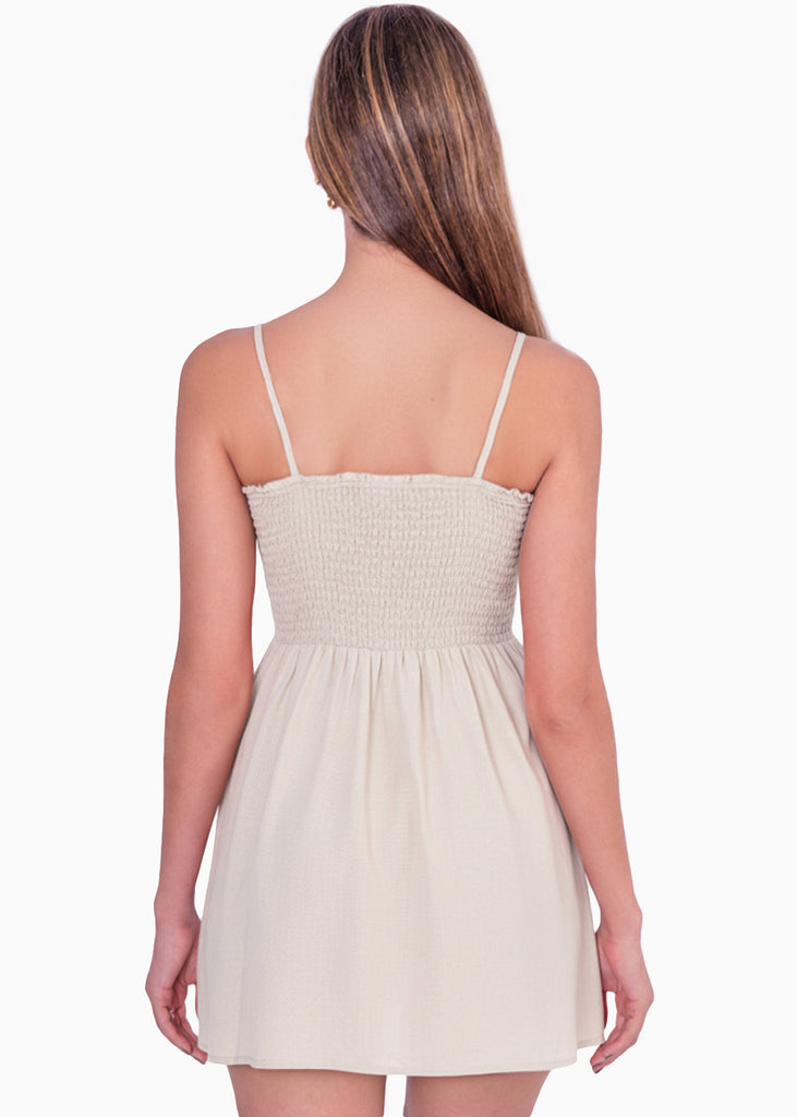 Vestido de tiras con enresortado en escote - PAPAYA