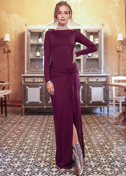 Vestido largo con abertura enfrente y drapeado en cintura - NIZA