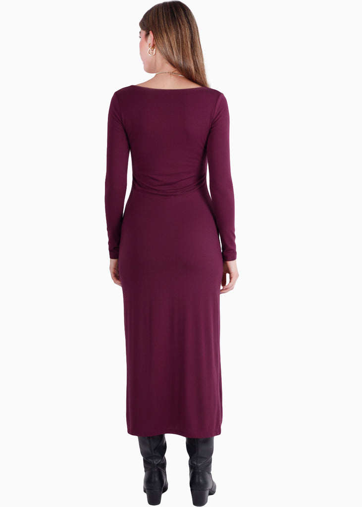 Vestido largo con abertura enfrente y drapeado en cintura - NIZA